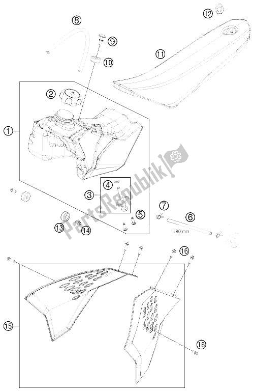 Alle onderdelen voor de Tank, Stoel, Deksel van de KTM 50 SX Europe 2012