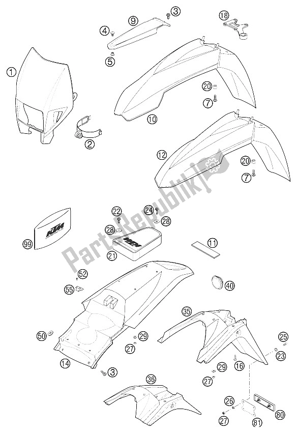 All parts for the Mask; Fender 625 Sc, Sc Sm ? 02 of the KTM 625 SC Super Moto Europe 2002