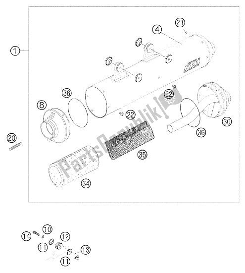 All parts for the Silencer of the KTM 625 SMC Australia United Kingdom 2006