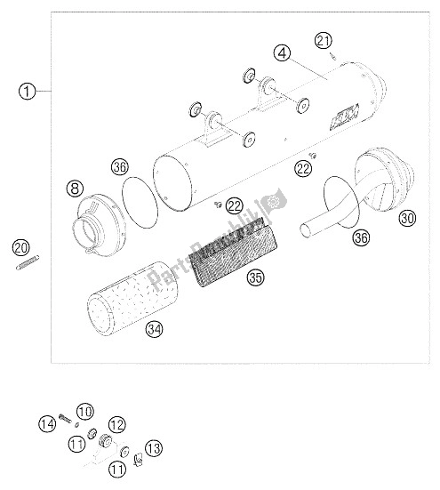 All parts for the Exhaust Silencer of the KTM 640 LC4 Supermoto Prestige 05 Australia 2005