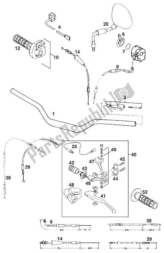 All parts for the Handle Bar - Controls Duke '97 of the KTM 620 Duke E USA 1997