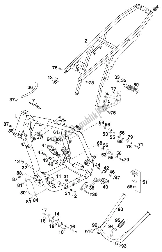 All parts for the Frame , Egs '97 of the KTM 620 EGS 37 KW 11 LT Orange Europe 972671 1997