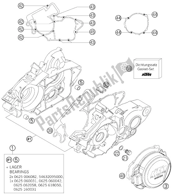 All parts for the Engine Case of the KTM 144 SX USA 2007