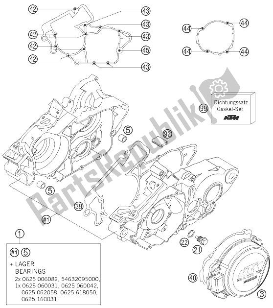 All parts for the Engine Case of the KTM 200 EXC Europe 2007