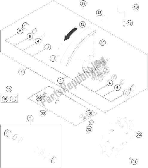 All parts for the Front Wheel of the KTM 150 SX USA 2015