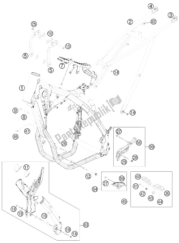 All parts for the Frame of the KTM 450 XC W USA 2012