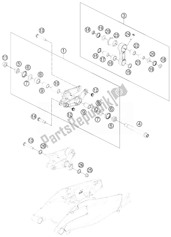 All parts for the Pro Lever Linking of the KTM 1190 RC8 R White USA 2014