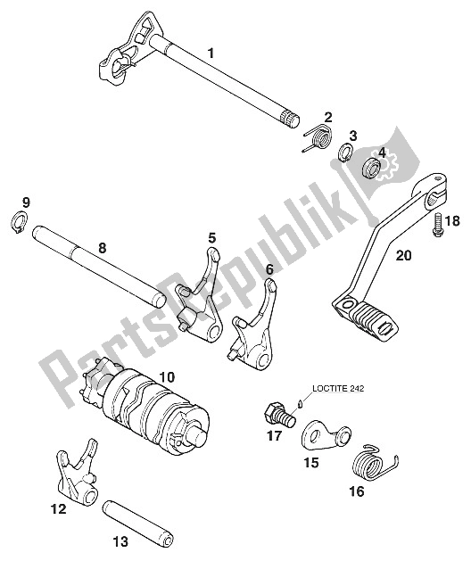 All parts for the Gear Change Mechanism Euro 125 '96 of the KTM 125 LC2 100 Orange Europe 112674 1997