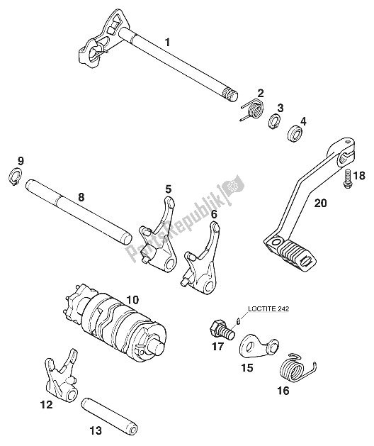 Todas las partes para Mecanismo De Cambio De Marchas Euro 125 '96 de KTM 125 LC2 80 Orange BRD Europe 1996