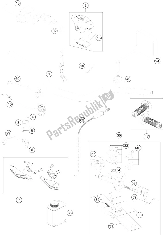 Toutes les pièces pour le Guidon, Commandes du KTM 250 EXC F CKD Brazil 2015