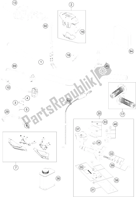 All parts for the Handlebar, Controls of the KTM 350 EXC F CKD Brazil 2015