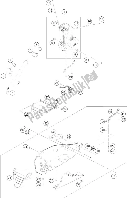 Alle onderdelen voor de Uitlaatsysteem van de KTM RC 250 White ABS B D 15 Europe 2015