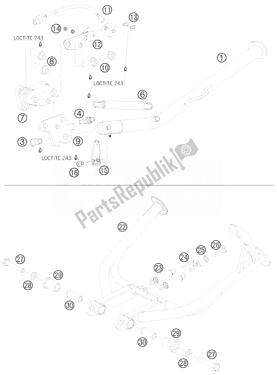 Todas las partes para Soporte Lateral / Central de KTM 990 Adventure Orange ABS 10 Australia United Kingdom 2010