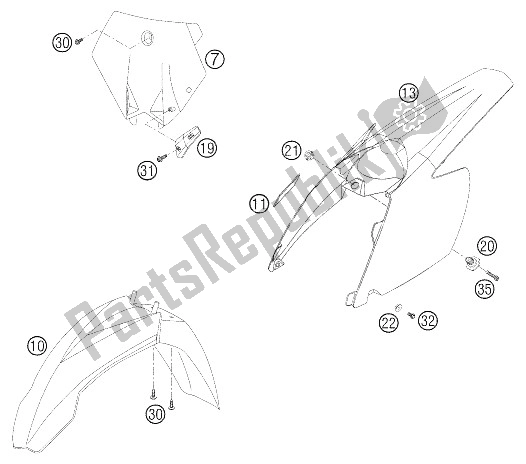 All parts for the Mask, Fenders of the KTM 105 SX Europe 2006