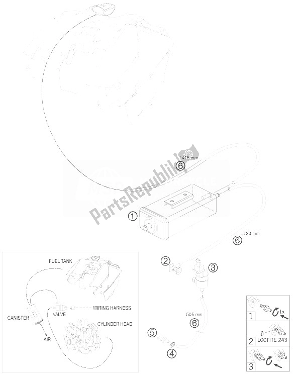 Todas las partes para Recipiente Evaporativo de KTM 690 Supermoto Black USA 2007