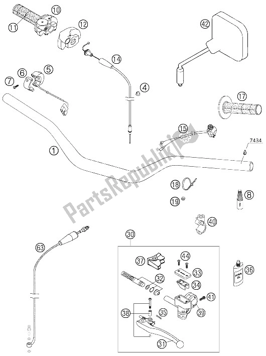 All parts for the Handlebar, Controls of the KTM 125 EXC Europe 2005