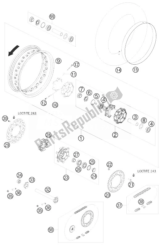 All parts for the Rear Wheel of the KTM 690 Supermoto Black Europe 2007