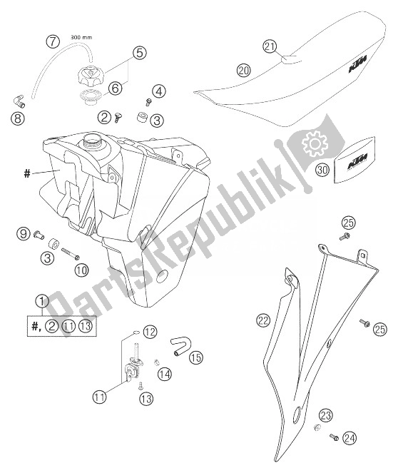Tutte le parti per il Serbatoio Carburante, Sedile, Coperchio del KTM 450 SMR Europe 2004