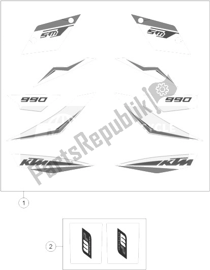 Todas las partes para Etiqueta de KTM 990 Supermoto T Black ABS Europe 2013