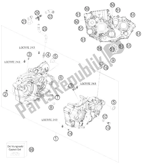 All parts for the Engine Case of the KTM 450 EXC Australia 2010