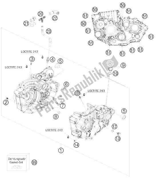 All parts for the Engine Case of the KTM 450 EXC Champion Edit Europe 2010