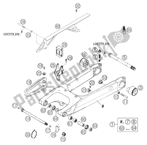 All parts for the Swing Arm, Chain Guard 640 Du of the KTM 640 Duke II Black Europe 2003