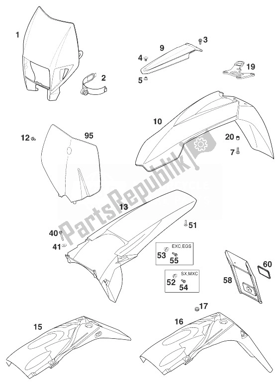 All parts for the Fenders 250-380 '99 of the KTM 250 MXC USA 1999