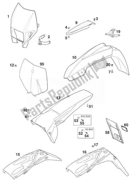 All parts for the Fenders 250-380 '99 of the KTM 380 EXC 12 LT USA 1999