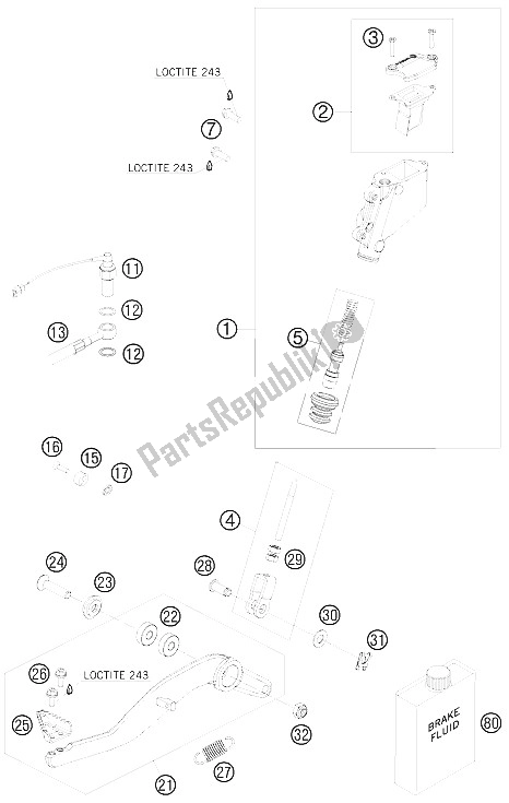 All parts for the Rear Brake Control of the KTM 990 Adventure R USA 2009