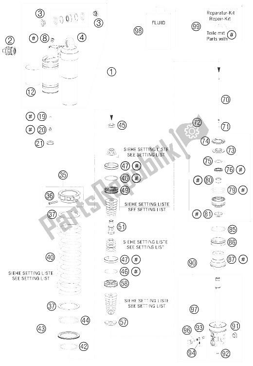 Tutte le parti per il Monoshock Smontato del KTM 250 SX F Europe 2008