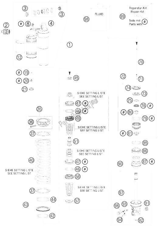 All parts for the Monoshock Disassembled of the KTM 450 SX F Europe 2008