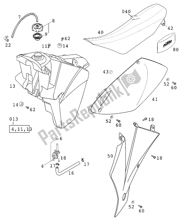 All parts for the Tank - Seat - Cover 2t S of the KTM 250 SX Europe 2001