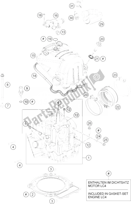 All parts for the Cylinder Head of the KTM 690 SMC R ABS Europe 2014