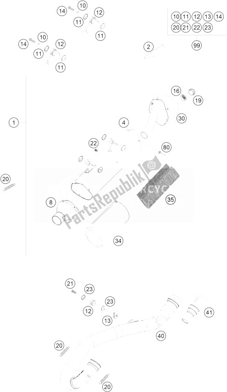 All parts for the Exhaust System of the KTM 450 EXC Europe 2010