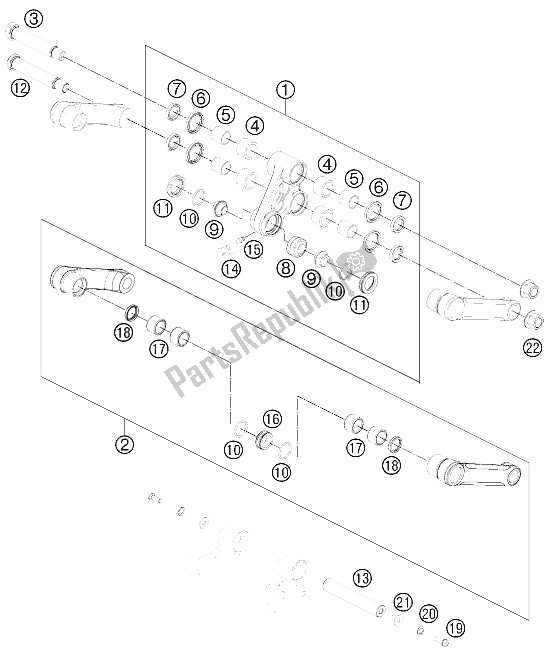 All parts for the Pro Lever Linking of the KTM 450 Rally Factory Replica Europe 2012