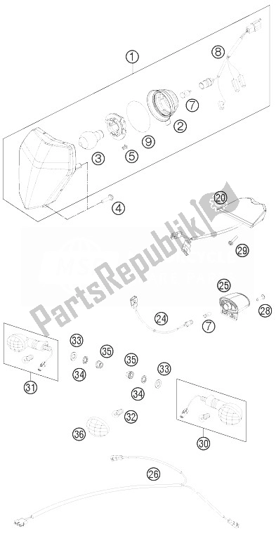 All parts for the Lighting System of the KTM 125 EXC Europe 2013