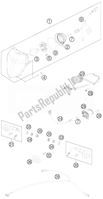 All parts for the Lighting System of the KTM 200 EXC Europe 2013