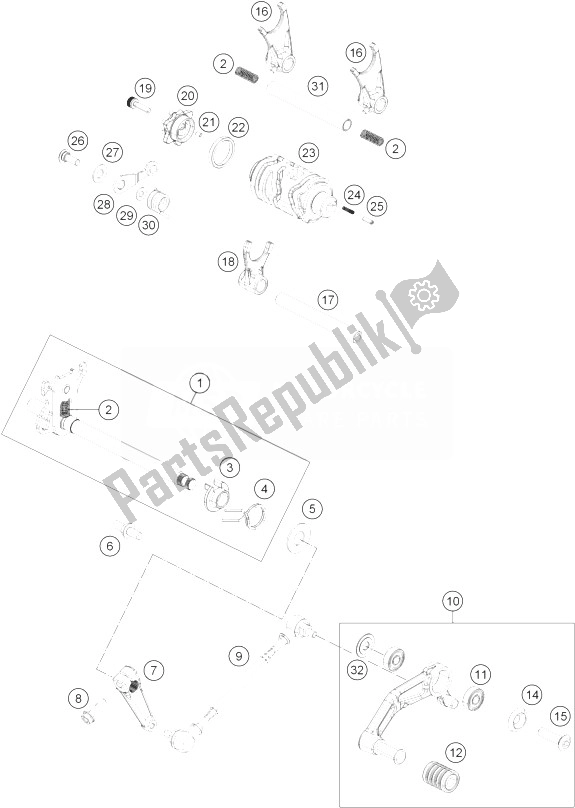 All parts for the Shifting Mechanism of the KTM 200 Duke Orange ABS Europe 2013