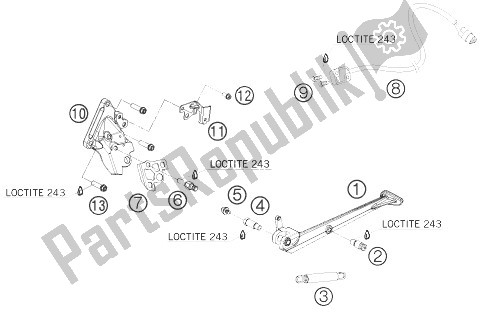 Todas las partes para Soporte Lateral / Central de KTM 1190 RC8 Orange USA 2010