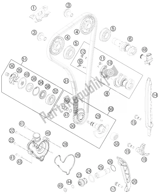 All parts for the Timing Drive of the KTM 350 SX F Europe 2014