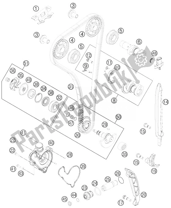 Alle onderdelen voor de Timing Aandrijving van de KTM 350 XC F USA 2014
