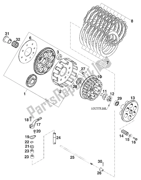 All parts for the Clutch E-starter '97 of the KTM 400 EGS E 20 KW 11 LT Blau Europe 1997