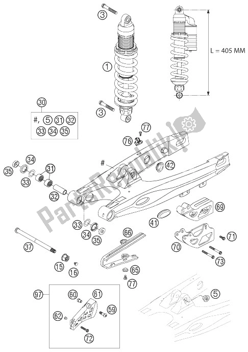 Tutte le parti per il Telaio, Ammortizzatore 85 Sx del KTM 85 SX Europe 2003