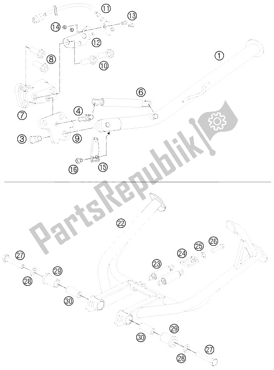 All parts for the Side- Center Stand of the KTM 990 Adventure Blue ABS 12 Australia United Kingdom 2012