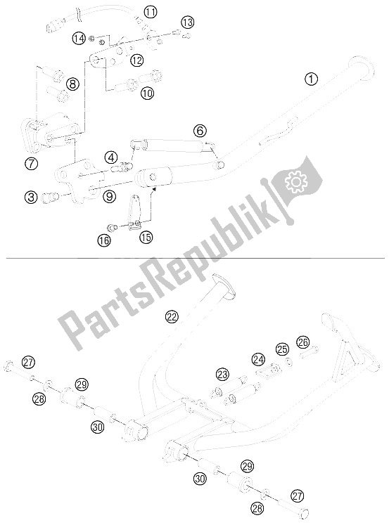 Toutes les pièces pour le Béquille Centrale Latérale du KTM 990 Adventure Blue ABS 12 USA 2012