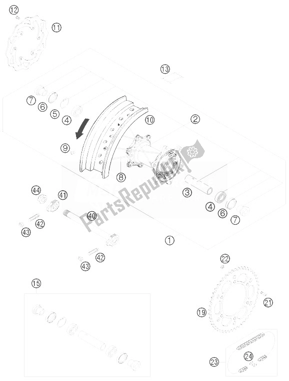 All parts for the Rear Wheel of the KTM 450 SMR Europe 2010