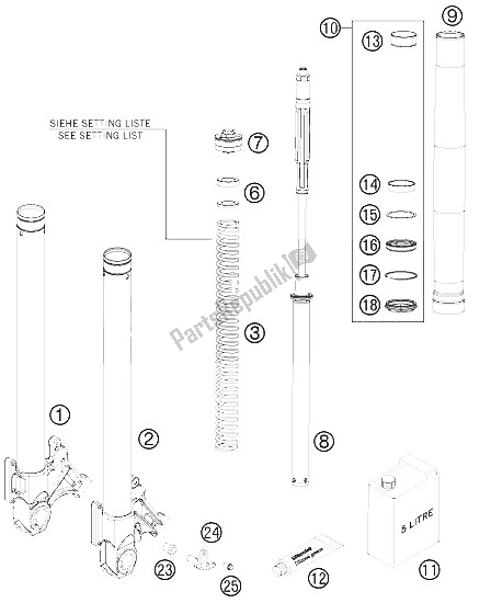 All parts for the Front Fork Disassembled of the KTM 990 SM T White ABS Spec Edit Brazil 2011