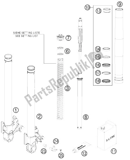 All parts for the Front Fork Disassembled of the KTM 990 Superm T Orange ABS France 2011