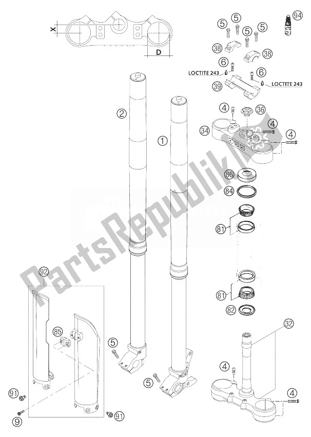 Tutte le parti per il Forcella Telescopica Wp Usd48 250sx del KTM 250 SX Europe 2003