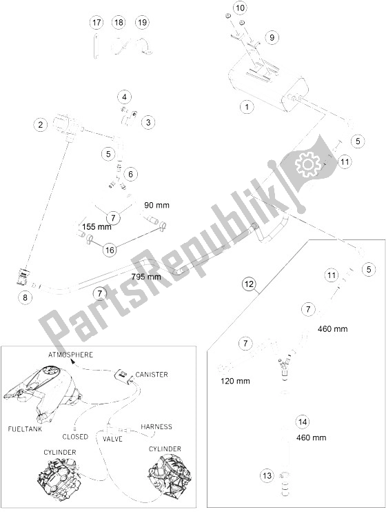 All parts for the Evaporative Canister of the KTM 1290 Superduke R Black ABS 15 USA 2015